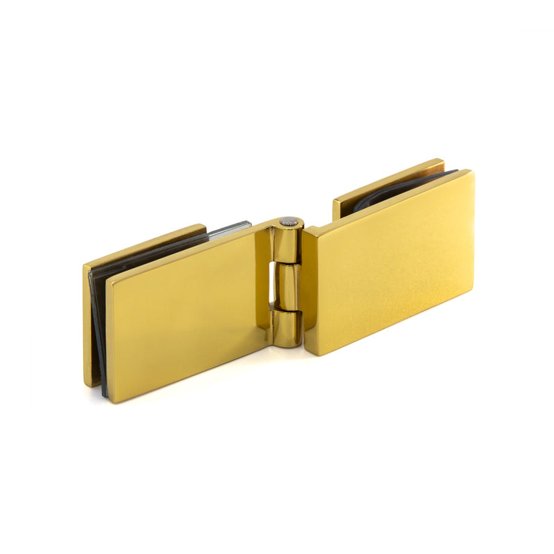 FHC 90 Degree Glass-To-Glass Hinges For 1/4" Glass - Polished Brass