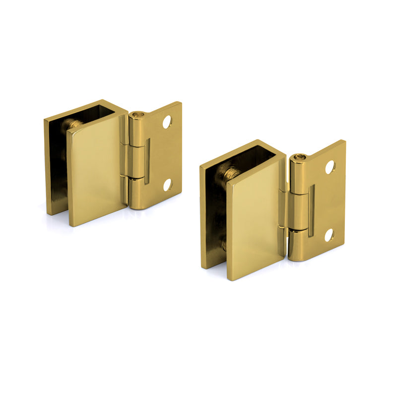 FHC Mini Wall Mount Set Screw Hinges For 3/16" To 1/4" Glass - Polished Brass - 2pk