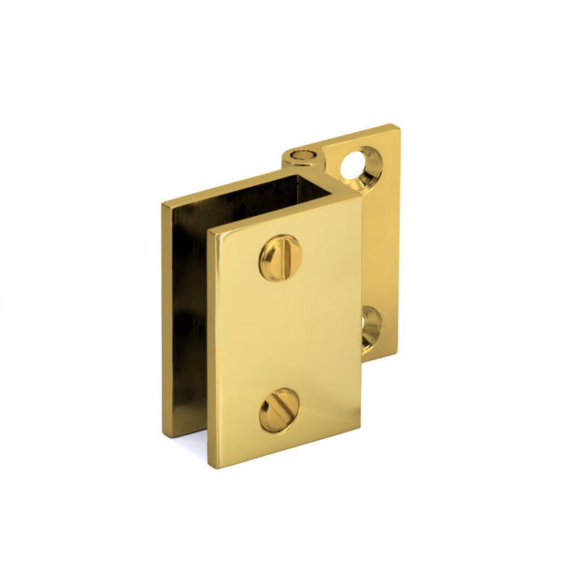 FHC Mini Wall Mount Set Screw Hinges For 3/16" To 1/4" Glass - Polished Brass - 2pk