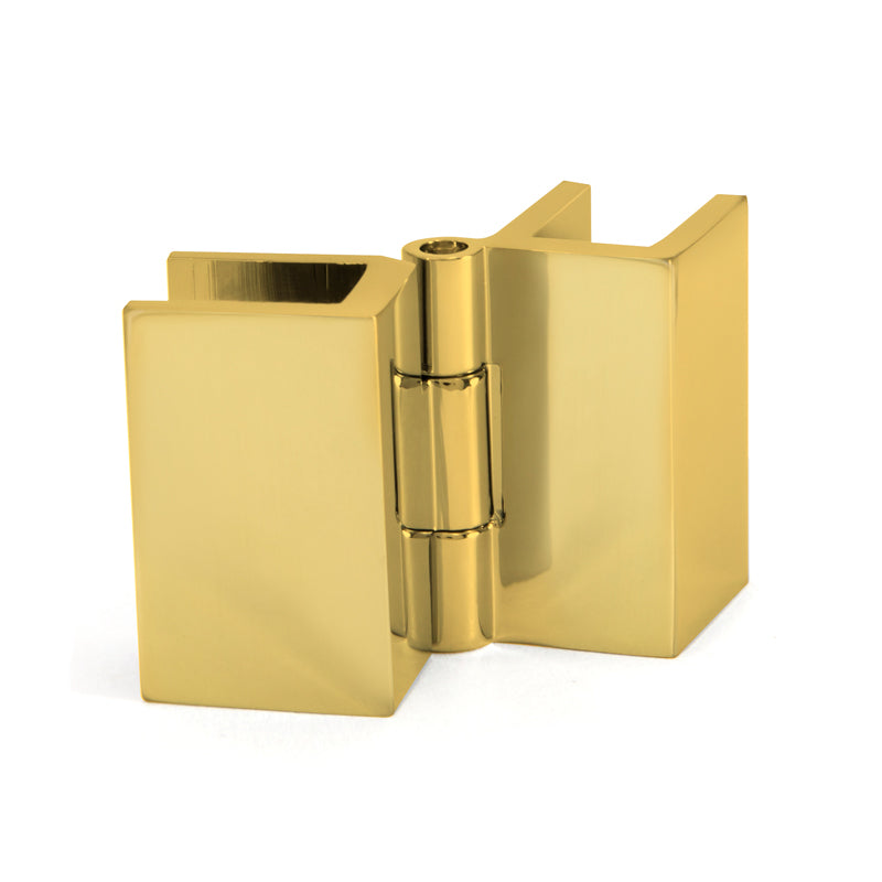 FHC Mini Glass-To-Glass Set Screw Inswing Hinges For 3/16" To 1/4" Glass - Polished Brass - 2pk