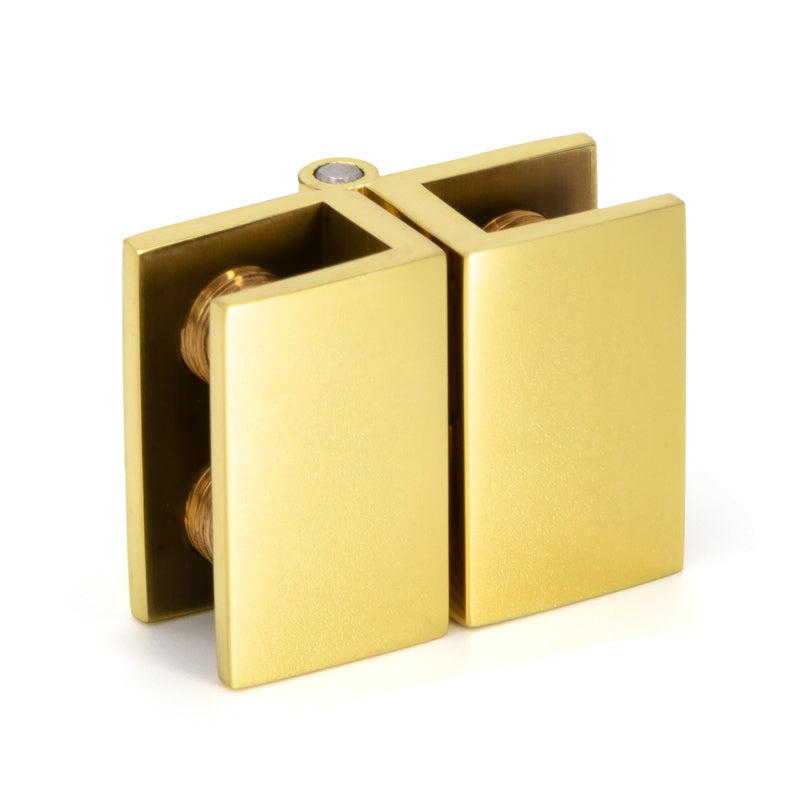 FHC Mini Glass-To-Glass Set Screw Inswing Hinges For 3/16" To 1/4" Glass - Polished Brass - 2pk