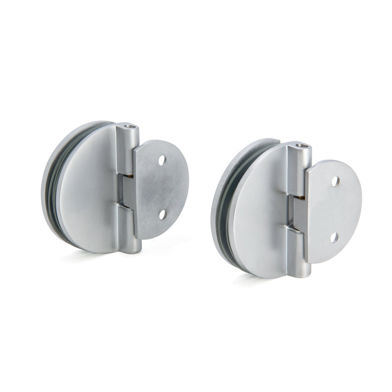FHC Half Round Series Hinges For 1/4" To 5/16" Glass - Satin Chrome - 2pk