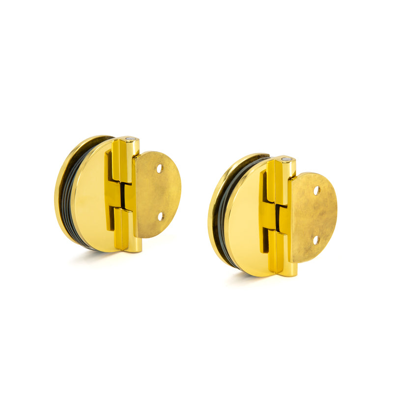 FHC Half Round Series Hinges For 1/4" To 5/16" Glass - Polished Brass - 2pk