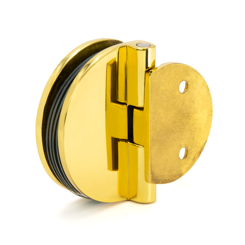 FHC Half Round Series Hinges For 1/4" To 5/16" Glass - Polished Brass - 2pk