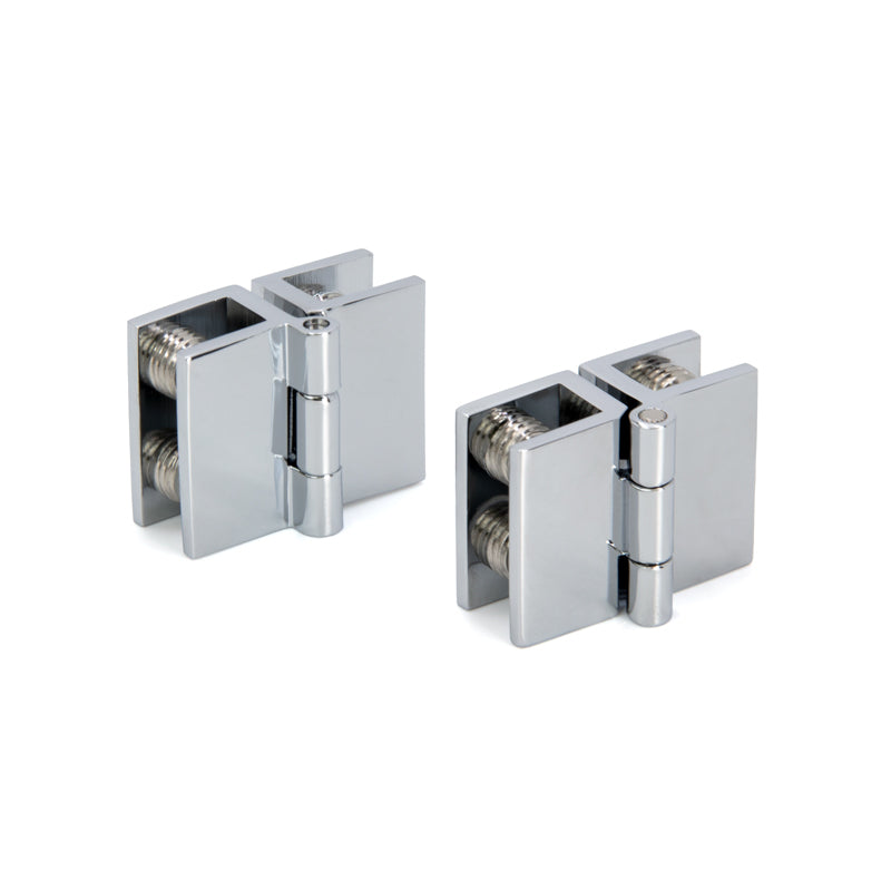 FHC Mini Glass-To-Glass Set Screw Outswing Hinges For 3/16" To 1/4" Glass - Chrome - 2pk