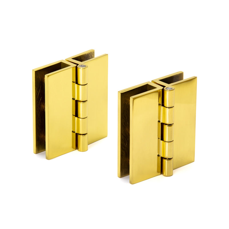 FHC Large Glass-To-Glass Set Screw Outswing Hinges For 3/16" To 5/16" Glass - Polished Brass - 2pk