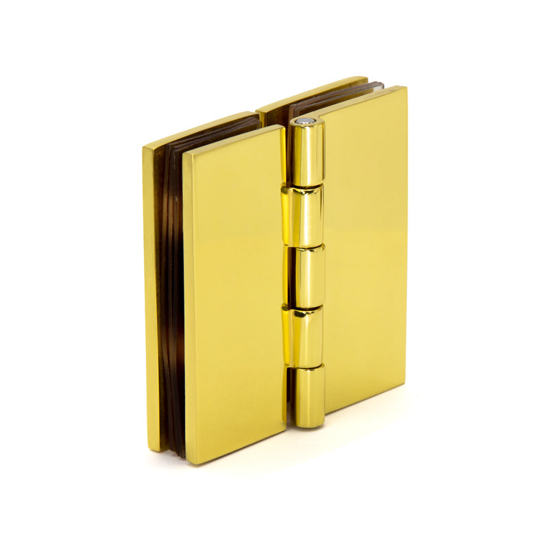 FHC 180 Degree Glass-To-Glass Hinges For 1/4" To 5/16" Glass - Polished Brass - 2pk