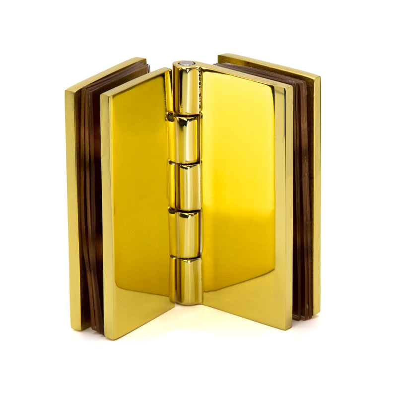 FHC 180 Degree Glass-To-Glass Hinges For 1/4" To 5/16" Glass - Polished Brass - 2pk