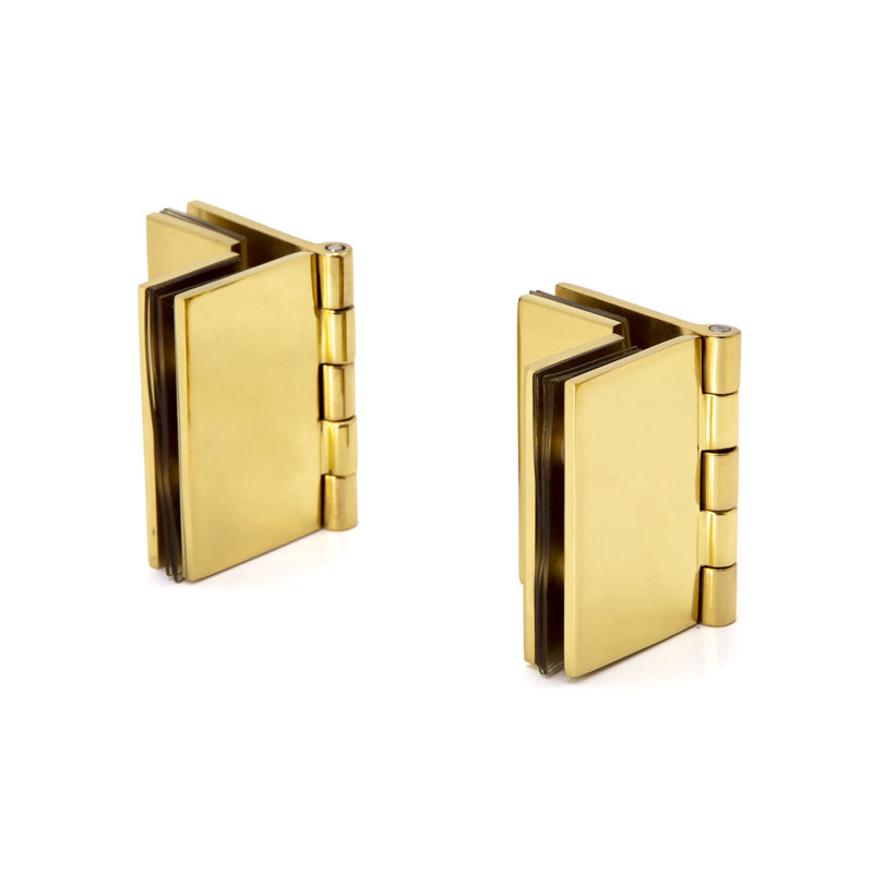 FHC Double 90 Degree Glass-To-Glass Hinges For 1/4" To 5/16" Glass - Polished Brass - 2pk