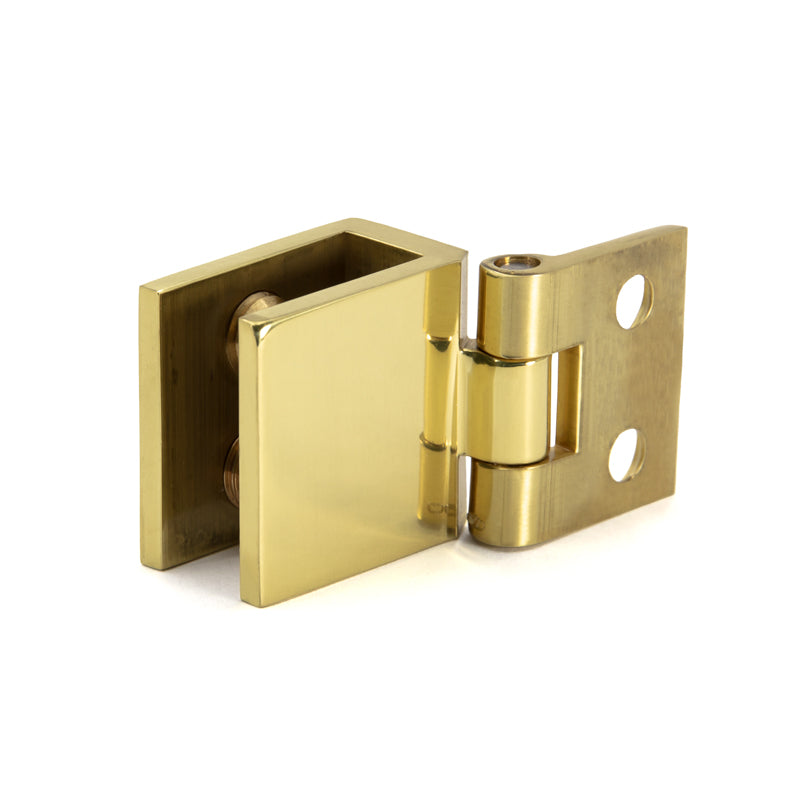 FHC Small Wall Mount Set Screw Hinges For 1/4" To 5/16" Glass - Polished Brass - 2pk