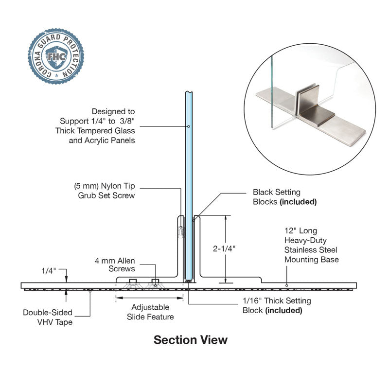 FHC Free Standing Partition Bracket Set (2-Per Pack) Brushed Stainless