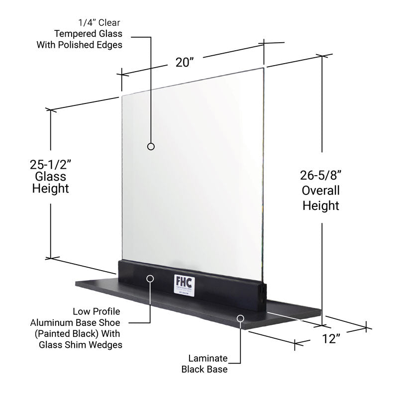 FHC Corona Guard Screen/Partition Kit - 20" Wide X 26-5/8" Tall - 1/4" Glass