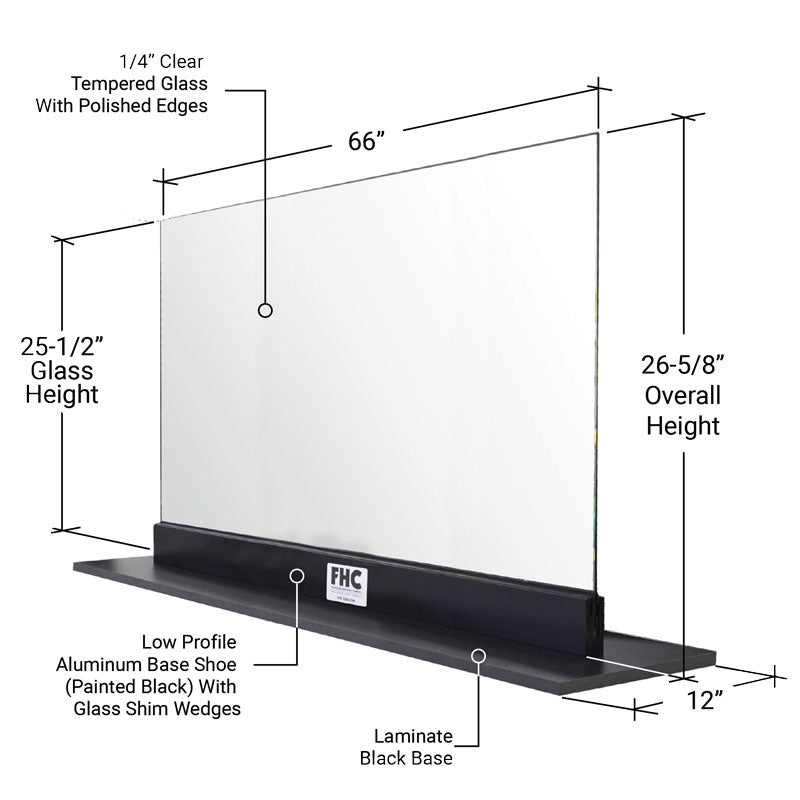 FHC Corona Guard Screen/Partition Kit - 66" Wide X 26-5/8" Tall - 1/4" Glass