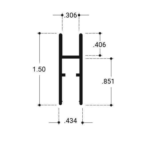 FHC Aluminum H-Bar Extrusion For Showcases 144" Long 3/16"-1/4" Glass