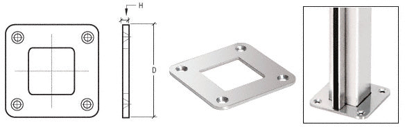 CRL Stainless Square Base Plate for 1-1/2" Square Tubing