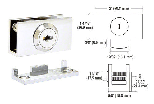 CRL Cam Lock with Stop Plate for 1/4" or 3/8" Glass - Keyed Alike