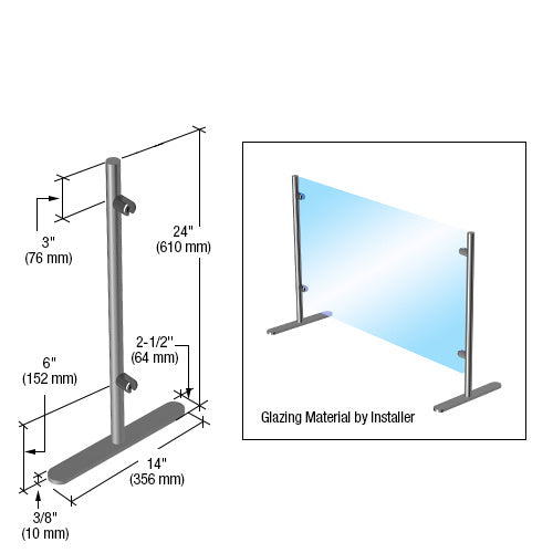 CRL Round Portable Partition End Post, 24” (610 mm)