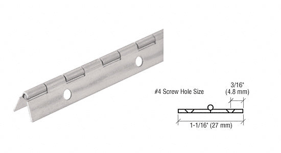 CRL Nickel on Steel Piano Hinge with 1-1/16" Open Width *DISCONTINUED*