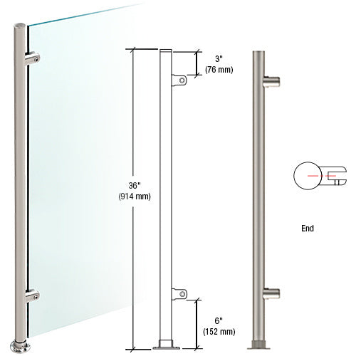 CRL Brushed Stainless 36" High 1" Round Slimline Series Straight Front Counter/Partition End Post