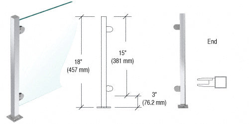 CRL 18" High 1" Square PP48 Mini Plaza Series Partition Post With Mini Z-Clamps Additional Image - 5
