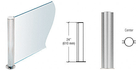PP08 Elegant Series Post for 3/8" (10 mm) Glass, Brushed Stainless 24" High, 1-1/2" Diameter, Center Post