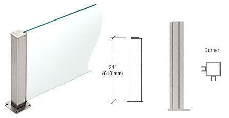 PP43 Plaza Series Post for 3/8" (10 mm) Glass, Brushed Stainless 24" High, 1-1/2" Square, Corner Post