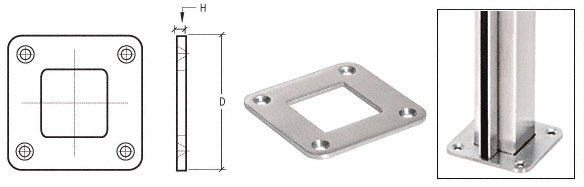 CRL Stainless Square Base Plate for 1-1/2" Square Tubing