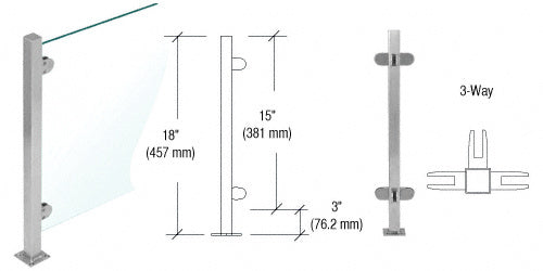 CRL 18" High 1" Square PP48 Mini Plaza Series Partition Post With Mini Z-Clamps