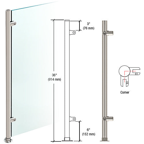 CRL Brushed Stainless 36" High 1" Round Slimline Series Straight Front Counter/Partition Corner Post