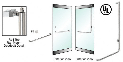 CRL-Blumcraft® Brushed Stainless Right Hand Reverse Roll Top Rail Mount Cylinder/Cylinder "A" Exterior Top Securing Roll Top Deadbolt Handle