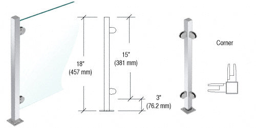 CRL 18" High 1" Square PP48 Mini Plaza Series Partition Corner Post With Mini Z-Clamps *DISCONTINUED*