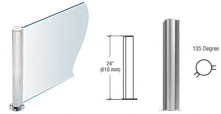 PP08 Elegant Series Post for 3/8" (10 mm) Glass, Brushed Stainless 24" High, 1-1/2" Diameter, 135 Deg. Post