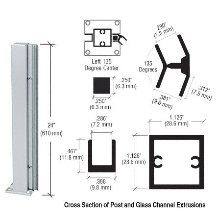 CRL Satin Anodized 24" 135 Degree LH Center Design Series Partition Post