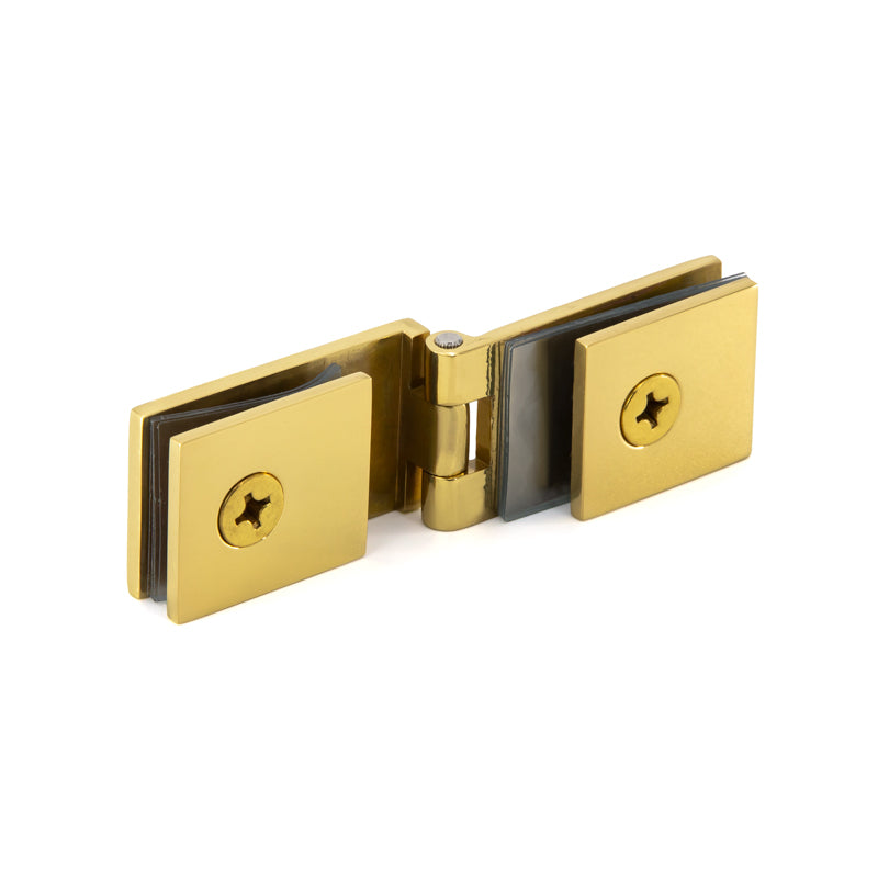 FHC 90 Degree Glass-To-Glass Hinges For 1/4" Glass - Polished Brass