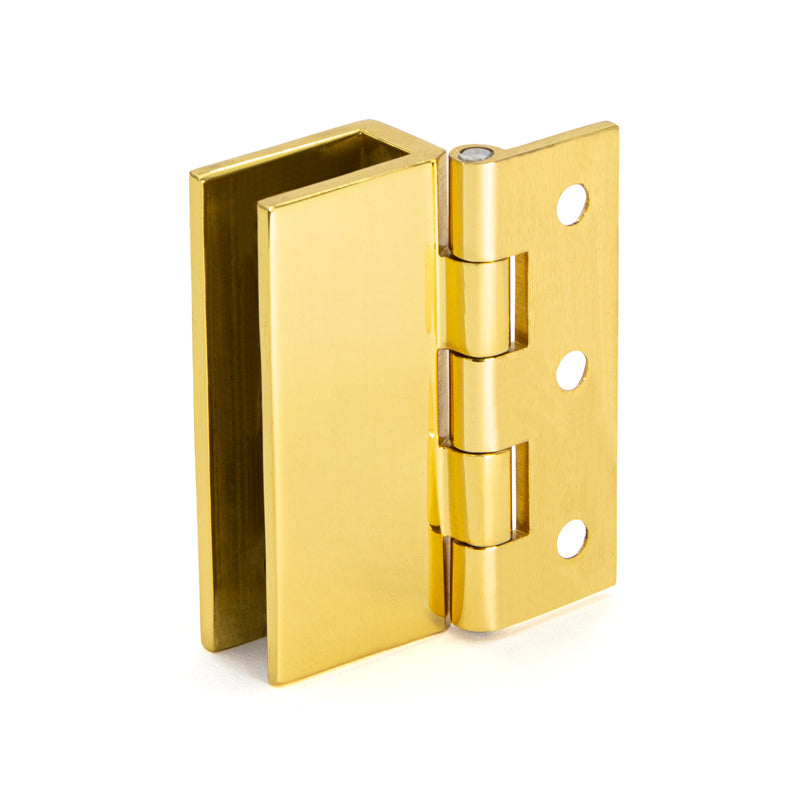 FHC Large Wall Mount Set Screw Hinges For 3/16" To 5/16" Glass - Polished Brass - 2pk