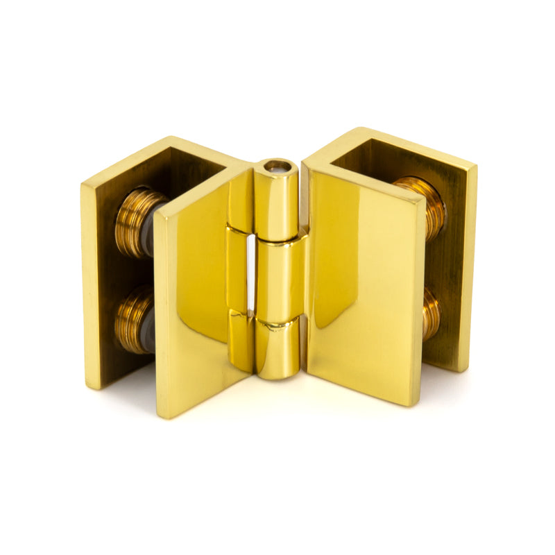 FHC Mini Glass-To-Glass Set Screw Outswing Hinges For 3/16" To 1/4" Glass - Polished Brass - 2pk