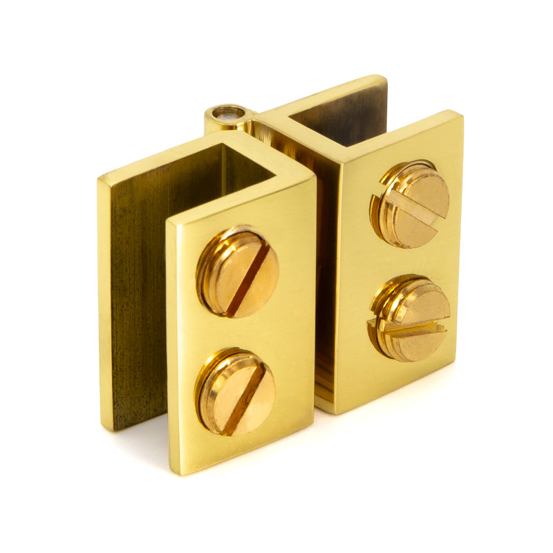 FHC Mini Glass-To-Glass Set Screw Outswing Hinges For 3/16" To 1/4" Glass - Polished Brass - 2pk