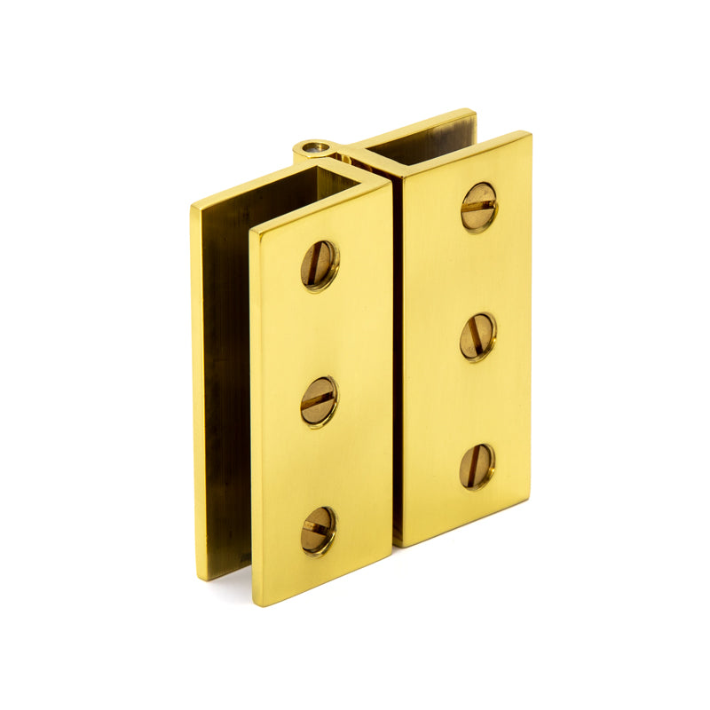 FHC Large Glass-To-Glass Set Screw Outswing Hinges For 3/16" To 5/16" Glass - Polished Brass - 2pk