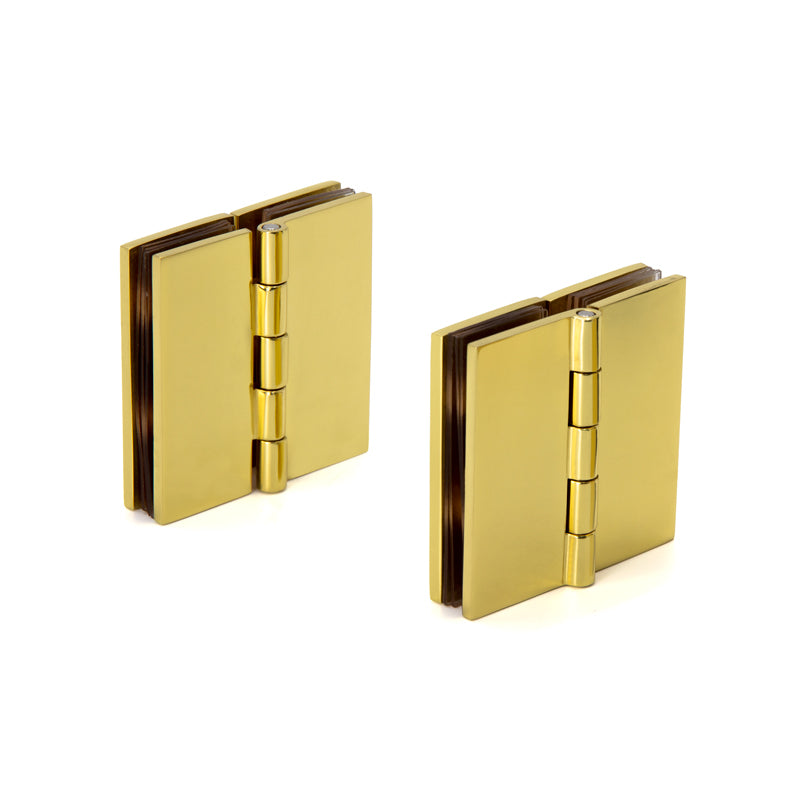 FHC 180 Degree Glass-To-Glass Hinges For 1/4" To 5/16" Glass - Polished Brass - 2pk