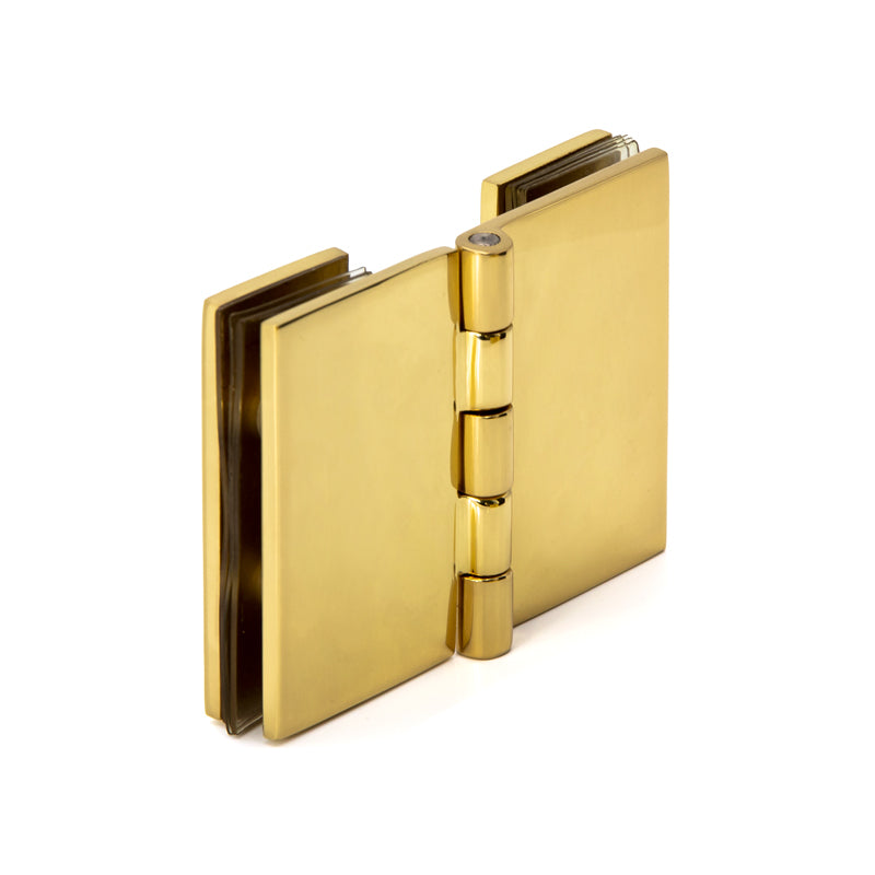 FHC Double 90 Degree Glass-To-Glass Hinges For 1/4" To 5/16" Glass - Polished Brass - 2pk