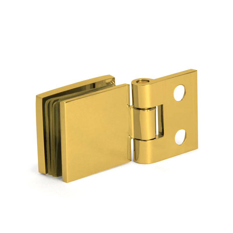 FHC Single Swing Wall-To-Glass Hinges For 1/4" To 5/16" Glass - Polished Brass - 2pk