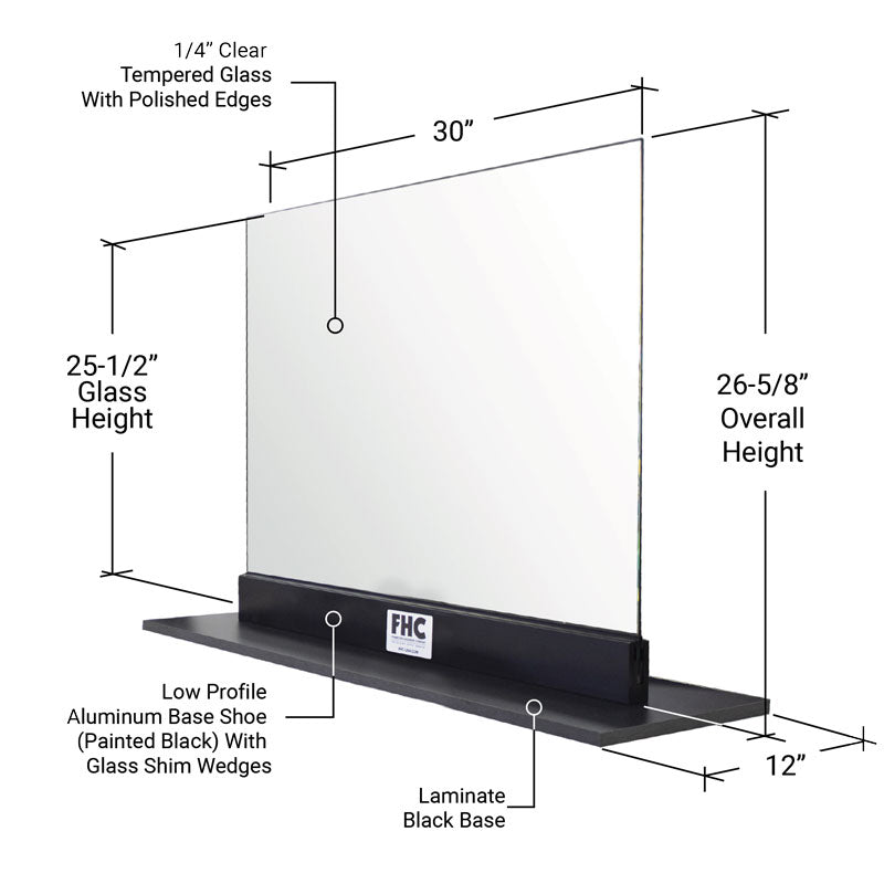 FHC Corona Guard Screen/Partition Kit - 30" Wide X 26-5/8" Tall - 1/4" Glass